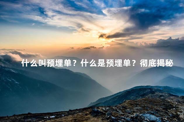 什么叫预埋单？什么是预埋单？彻底揭秘！